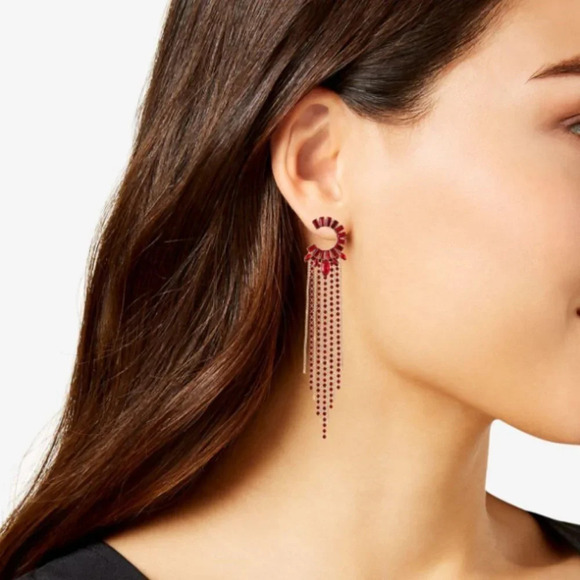 GUESS Red Semi-circle & Fringe Chandelier Earrings - Picture 2 of 3